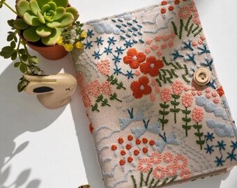 Fresh Fabric Embroidered Journal A6 A5 Floral Notebook | Handmade Refillable Diary | Embroidery Flower Notepad Gift for Her | Portable Book