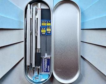 Professional Metal Mechanical Pencil Set with multi-size leads 0.3–3.0 mm – for precise drawing, sketching, and technical work.