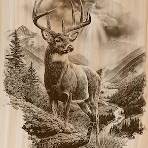 Whitetail Deer Wood Sign PNG | Buck Laser Engraving File | Rustic Forest Cabin Decor