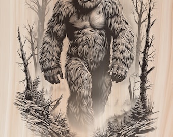 Bigfoot Wood Laser Engraving File Digital Download - Sasquach Holz Burning Design for Art, Charcuterie and Cutting Board, Commercial Use Too