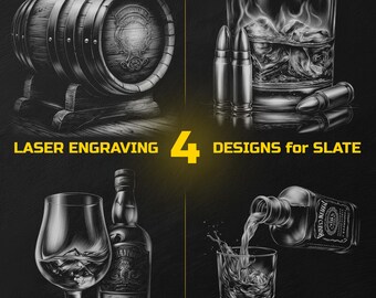 Whiskey Slate Coaster Bundle | Bourbon Laser Engraving PNG Files | Bar Decor, Man Cave Gift, Whiskey Lover Coasters