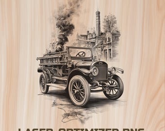 Firetruck Wood Laser Engraving File Digital Download - Firefighter Holz Burning Design for Art, Cutting & charcuterie board, Commercial Use