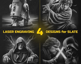 Sci-Fi Adventure Laser Engraving PNG Bundle - Spacewarrior Slate Coasters Designs Digital Download for Glowforge & LightBurn, Commercial Use