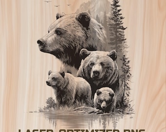 Wild Bears Wood Laser Engraving File Digital Download - Holz Burning Design for Art, Charcuterie and Cutting Board, Commercial Use Too