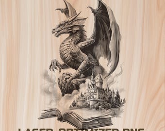 Dragon Book art Dark Fantasy Laser Wood Engraving File -Digital Download for Glowforge & XTool, Commercial Use