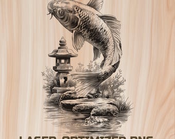 Koi Fish Wood Laser Engraving File Digital Download - Japanese Holz Burning Design for Art Cutting & charcuterie board, Commercial Use