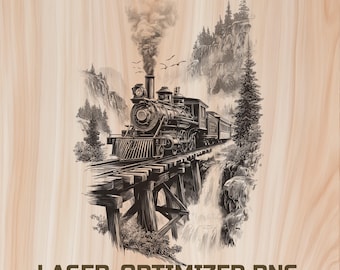 Retro Train Wood Laser Engraving File Digital Download - Holz Burning Design for Art, Cutting & charcuterie board, Commercial Use