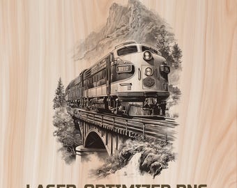 Retro Train Wood Laser Engraving File Digital Download - Holz Burning Design for Art, Cutting & charcuterie board, Commercial Use