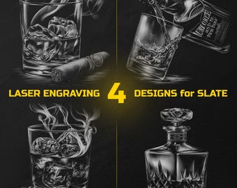 Whiskey Laser Engraving PNG Bundle -Bar and Spirits Slate Coasters Designs Digital Download for Glowforge & LightBurn, Commercial Use Too