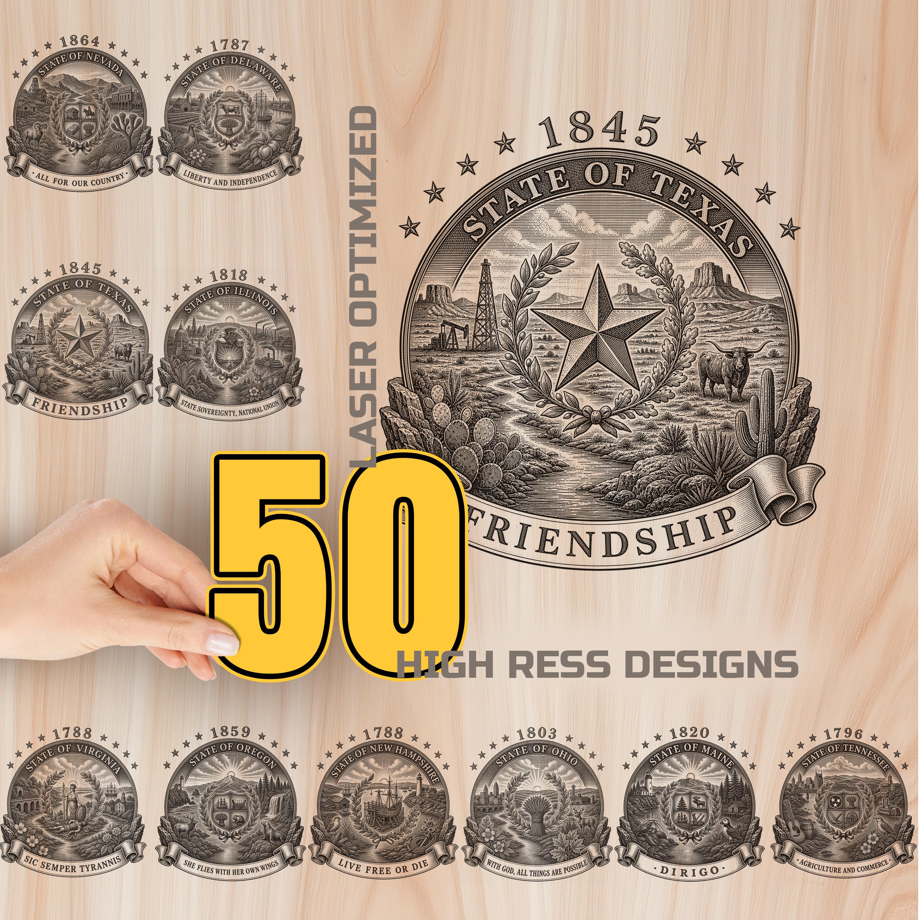 USA State Emblems Wood Laser Engraving Bundle - America Patriotic Wood ...