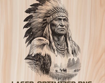 Native Totem Chief Wood Laser Engraving File Digital Download -Holz Burning Design for Art, Cutting & charcuterie board, Commercial Use