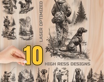 Hunters Life Laser Engraving Bundle – Wilderness Scenes, Hunting Dogs, Fishing (Digital Download)