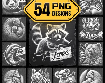 Animals Laser Engraving PNG Bundle - Slate Coasters Designs Digital Download for Glowforge & LightBurn, Commercial Use Too