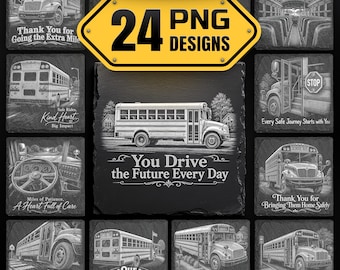 School Bus Slate Coaster Bundle | Laser Engraving PNG Files | Bus Driver Gifts, School Transportation, Driver Appreciation