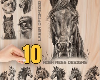 Horses Wood Laser Engraving Bundle Digital Download - Mustang Holz Burning Design for Art, Charcuterie and Cutting Board, Commercial Use