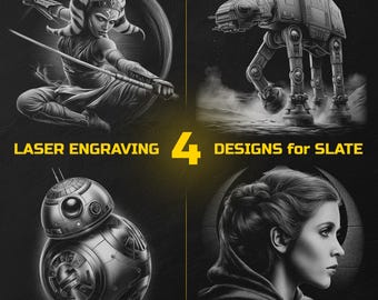 Sci-Fi Adventure Laser Engraving PNG Bundle - Spacewarrior Slate Coasters Designs Digital Download for Glowforge & LightBurn, Commercial Use