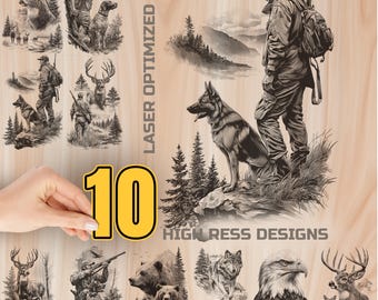 Hunters Life Wood Laser Engraving Bundle Digital Download - Burning Design for Art Cutting & charcuterie board, Commercial Use