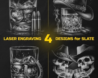Whiskey Laser Engraving PNG Bundle -Bar and Spirits Slate Coasters Designs Digital Download for Glowforge & LightBurn, Commercial Use Too