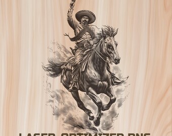 Arquivo digital para gravação a laser em madeira Pancho Villa - Design para pirografia em madeira, ideal para arte, charcutaria e tábuas de corte, uso comercial.