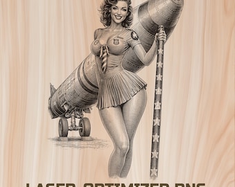 America 250 PinUp girls Years Laser Engraving File – Patriotic Aviation Wood Burning Design (Digital Download)