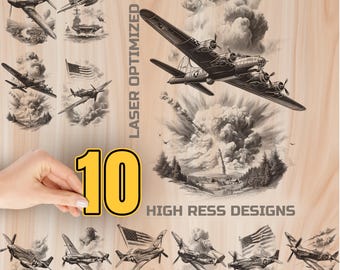 Aviation Wood Laser Engraving Bundle Digital Download - Planes WWII Holz Burning Design for Art Cutting & charcuterie board, Commercial Use
