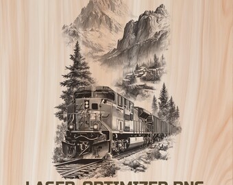 Retro Train Wood Laser Engraving File Digital Download - Holz Burning Design for Art, Cutting & charcuterie board, Commercial Use