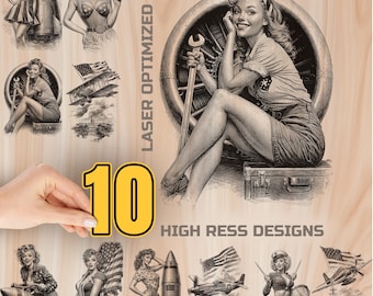 America 250 PinUp girls Wood Laser Engraving Bundle Digital Download - Burning Design for Art Cutting & charcuterie board, Commercial Use