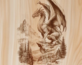 Dragon Wood Sign PNG | Fantasy Dragon Laser Engraving File | Medieval Mountain Dragon Art