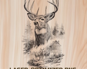 Wild Deer in Mountain Forest Laser Wood Engraving File -   Digital Download for Glowforge & XTool, Commercial Use