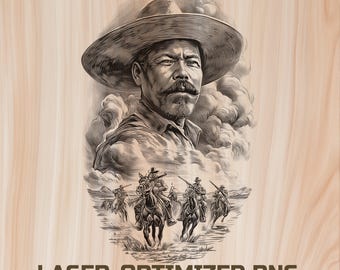 Pancho Villa Wood Laser Engraving File Digital Download - Holz Burning Design for Art, Charcuterie and Cutting Board, Commercial Use