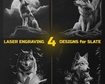 Wolf Laser Engraving PNG Bundle: Slate Coaster Designs (Digital Download, Commercial Use)
