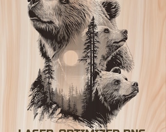 Wild Bears Wood Laser Engraving File Digital Download - Holz Burning Design for Art, Charcuterie and Cutting Board, Commercial Use Too