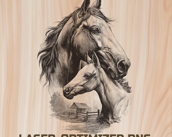 Horses Wood Laser Engraving File Digital Download - Farm animals Holz Burning Design for Art, Charcuterie and Cutting Board, Commercial Use