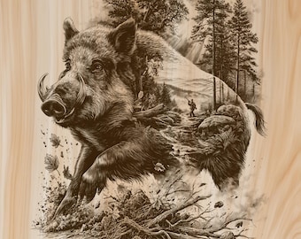 Hunting Wood Sign PNG | Outdoor Laser Engraving File | Cabin Decor, Charcuterie, Cutting Board
