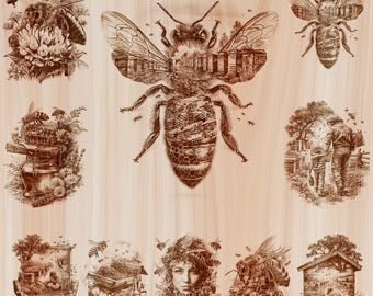 10 Beekeeper Wood Sign PNG Files | Beekeeping Laser Engraving Bundle | Honey Bee Farm Decor