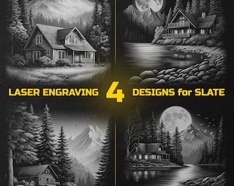 Camping Laser Engraving PNG Bundle -Rustic Slate Coasters Designs Digital Download for Glowforge & LightBurn, Commercial Use Too