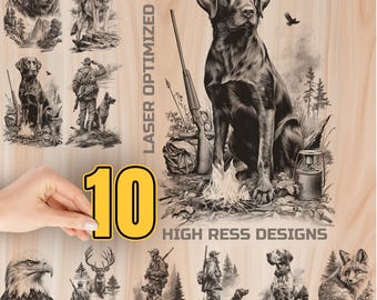 Hunters Life Wood Laser Engraving Bundle Digital Download - Burning Design for Art Cutting & charcuterie board, Commercial Use