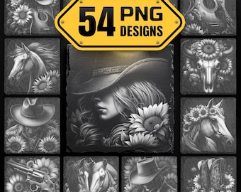 Western Cowboy Laser Engraving PNG Bundle -  Slate Coasters Designs Digital Download for Glowforge & LightBurn, Commercial Use Too