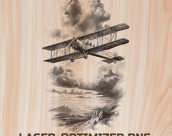 Vintage plane Wood Laser Engraving File Digital Download - Aviation Holz Burning Design for Art, Cutting & charcuterie board, Commercial Use