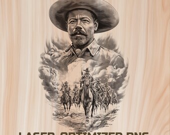 Arquivo digital para gravação a laser em madeira Pancho Villa - Design para pirografia em madeira, ideal para arte, charcutaria e tábuas de corte, uso comercial.