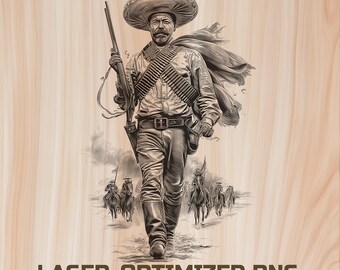 Pancho Villa Wood Laser Engraving File Digital Download - Holz Burning Design for Art, Charcuterie and Cutting Board, Commercial Use