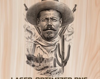 Pancho Villa Wood Laser Engraving File Digital Download - Holz Burning Design for Art, Charcuterie and Cutting Board, Commercial Use