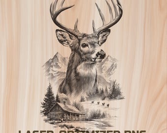 Wild Deer in Mountain Forest Laser Wood Engraving File -   Digital Download for Glowforge & XTool, Commercial Use