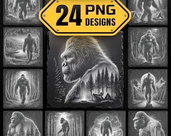 BigFoot Laser Engraving PNG Bundle - Sasquach Slate Coasters Designs Digital Download for Glowforge & LightBurn, Commercial Use