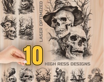 Halloween Wood Laser Engraving Bundle Digital Download - Holz Burning Design for Art, Charcuterie and Cutting Board, Commercial Use