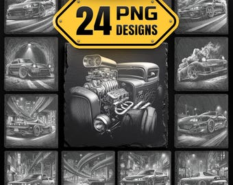 Classic Muscle Car Slate Coaster Bundle | Automotive Laser Engraving PNG Files | Vintage Car Gifts, Garage Decor