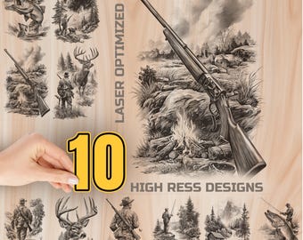 Hunter, Fisherman Wood Laser Engraving Bundle Digital Download - Burning Design for Art Cutting & charcuterie board, Commercial Use