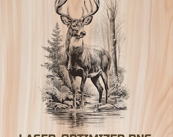 Arquivo para gravação a laser em madeira de veado selvagem em floresta montanhosa - Download digital para Glowforge e XTool, uso comercial.