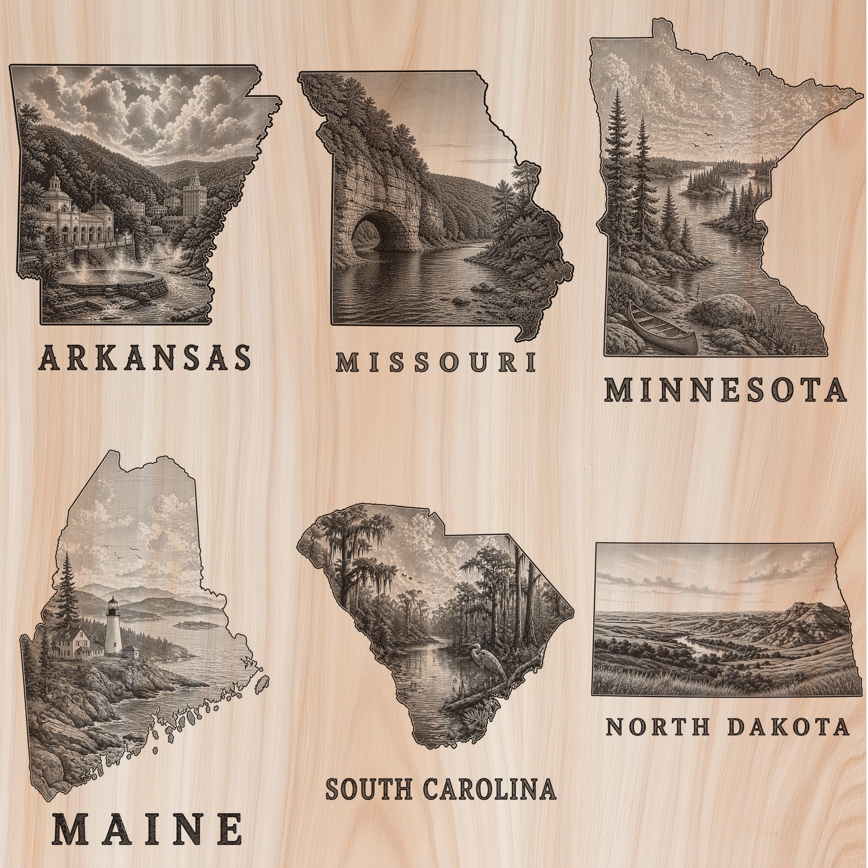 State Map With Inlay USA State Maps Wood Laser Engraving Bundle - National Parks Burning ...