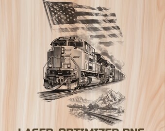 Retro Train Wood Laser Engraving File Digital Download - Holz Burning Design for Art, Cutting & charcuterie board, Commercial Use